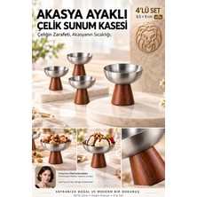 Transformacion 4 Lü - Mıdı - Akasya Ayaklı Çelik Dondurmalık  Çerezlik Pasta Meyve Sunum Kasesi Ikramlık Seti 18/10 304 Çelik 723769