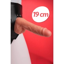 Femstar Anal ve Vajinal Gerçekçi Et Dokusunda 19 cm Strapon Damarlı Ayarlanabilir Kemerli Protez Takma Belden Bağlamalı Dildo