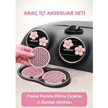 Temungur Pastel Pembe Araç Içi Aksesuar Seti – Klima Süs Çiçek & Bardak Altlığı 6’lı Set