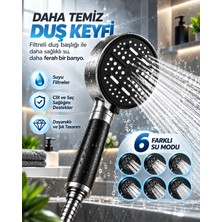 Epilons Çok Fonksiyonlu Filtreli Duş Başlığı 6 Farklı Sprey Modu Büyük Panel Siyah