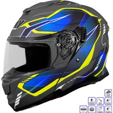 Gp Kompozit GP MY HELMET MKS002-EGBY Güneş Vizörlü Şeffaf Çene Açılır Motosiklet Kaskı - XL