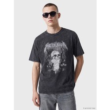 Lc Waikiki Yeni Sezon Antrasit Loose Fit Metallica Baskılı Erkek Tişört