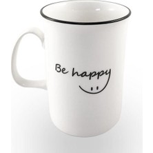 YG Home Yeşilyurt Be Happy Desenli Porselen Kupa 1 Adet Tek Parça Beyaz Renk