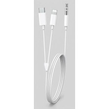 Apera CR79 2in1 Type-C & iPhone ile Uyumlu To 3.5mm Aux Araç ve Kulaklık Ses Kablosu 1m