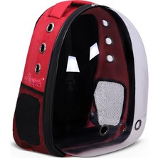 ‎Miapet Miapet Şeffaf Astronot Kedi Köpek Taşıma Çantası 42 x 22 x 33 cm Kırmızı Konforlu Seyahat İçin