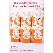 Parti Konsepti Diş Buğdayı Tavşanlı Popcorn Kutusu 8’li Set Renk Seçenekli Ikramlık Kutusu