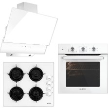 Kumtel Kristal Plus Beyaz Cam Ankastre Set B66-SF2(MT) Fırın 4 Ocaklı Gazlı Eğimli Davlumbaz A+ Enerji Sınıfı