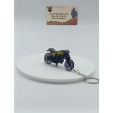 Scrambler Motosiklet Metal Anahtarlık Füme Sarı - Diecast Cafe Racer Motor Figürü