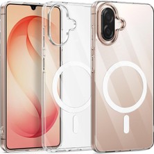 Caseonn Samsung Galaxy A08 Kılıf Magsafe Özellikli Sararmaz Kristal Sert Kapak Şeffaf