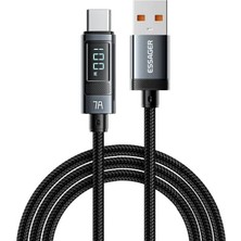 Essager 100W 7A USB To Type-C Dijital Ekranlı Örgülü Hızlı Şarj ve Data Kablosu - 1 Metre