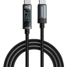 Essager 240W Type-C To Type-C Dijital Ekranlı Örgülü Hızlı Şarj ve Data Kablosu - 1 Metre