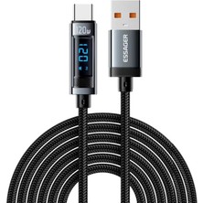 Essager 120W USB To Type-C Dijital Ekranlı Örgülü Hızlı Şarj ve Data Kablosu - 2 Metre