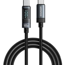 Essager 100W Type-C To Type-C Dijital Ekranlı Örgülü Hızlı Şarj ve Data Kablosu - 1 Metre