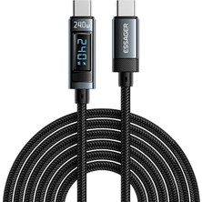 Essager 240W Type-C To Type-C Dijital Ekranlı Örgülü Hızlı Şarj ve Data Kablosu - 2 Metre
