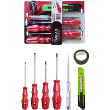 Aslan 7 Parça Tornavida Seti + Kontrol Kalemi + Maket Bıçağı + Elektrik Bandı Dayanıklı Yapı