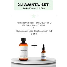 Leke Karşıtı Ikili Set : Herbaderm Super Tonik Glow Skin C Etil Askorbik Asit 250 ml ve  Superserum Leke Karşıtı  30 ml Lumiskin %4
