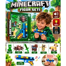 Hepsilazım Oyuncak Minecraft Silah Sesli Işıklı 7 Parça Creeper-Örümcek-Kılıç-Inek-At-Karakter Figür Seti