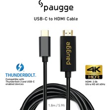 Paugge USB C to HDMI 2.0b Kablo 1.8m Yüksek Performans ve Evrensel Uyumluluk ile 4K 60Hz