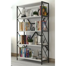 Morpanya Dekoratif Metal 5 Raflı Kitaplık 90X180 cm Beyaz Modern Tasarım Geniş Depolama