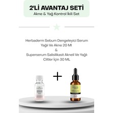 Akne & Yağ Kontrol Ikili Set: Herbaderm Sebum Dengeleyici Serum Yağlı ve Akne 20 ml ve  Superserum Salisilikasit Akneli ve Yağlı Ciltler Için 30 ml