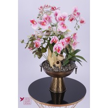 Yapay Çiçek Sitesi Metal Bronz Küpeli Saksıda Yapay Tropikal Orkide Bahçesi Tanzimi 60 cm Pembe Beyaz