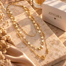 Zevlira Gold Çok Katmanlı Yonca Detaylı Kadın Kolye ✨