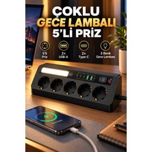 Matechno Çoklu Gece Lambalı Yüksek Gerilim Korumalı 5’li Priz – 2x USB + 2x Type-C Çıkışlı Grup Priz Çoğaltıcı