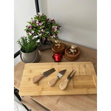 Dilay Home Doğal Bambu, Peynir Sunum Tabağı & Bıçak Seti 38X17CM