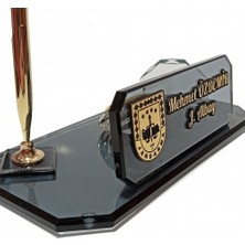 Mert Kristal Füme Renkli Jandarma Logolu Masa İsimliği 11.5x24 cm Kalemli Set