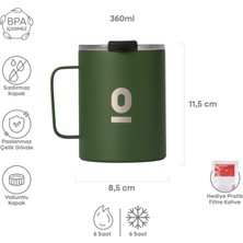 Espressolab Paslanmaz Çelik Yeşil Metal Kupa 360 ml Vakum Kapaklı Isı Yalıtımlı NO:139