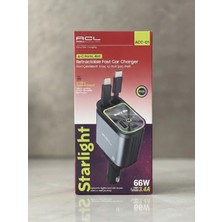 Acl Aura Akse Starlight 66W 3.4A Rgb Işıklı ve Dijital Göstergeli, 4'ü 1 Arada Geri Çekilebilir Kablolu Hızlı Araç Içi Şarj Cihazı (Type-C & Lightning)