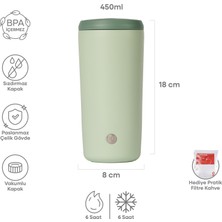Espressolab Açık Yeşil Mat Dokulu Paslanmaz Çelik Termos 450 ml Kapaklı NO:140