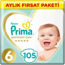 Prima Bebek Bezi Premium Care 6 Beden Bantlı Bez 13 - 18 kg 105 Adet Aylık Fırsat Paketi