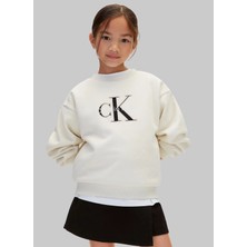 Calvin Klein Bej Kız Çocuk Nakışlı Sweatshirt LVCKFJB41G-CK Monologo Sweatshırt
