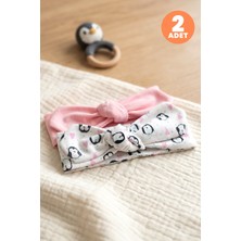 Just Inner Kız Bebek 2'li Pamuklu Bandana Bere Penguen Desenli Fiyonklu Esnek ve Konforlu (684601)