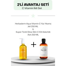 C Vitamini Ikili Set: Herbaderm Aqua Vitamin C Yüz Yıkama Jeli 250 ml ve Super Tonik Glow Skin C Etil Askorbik Asit 250 ml