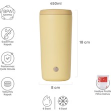 Espressolab Sarı Mat Dokulu Paslanmaz Çelik Termos 450 ml Kapaklı NO:141