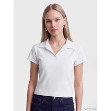 Lc Waikiki Yeni Sezon Beyaz Polo Yaka %100 Pamuklu Kadın Tişört