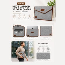 Buffer® 15.6 Inç Gri Cırt Cırtlı Keçe Laptop ve Evrak Çantası, Notebook Bilgisayar ve Dosya Taşıma Çantası