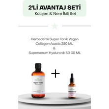Kolajen & Nem Ikili Set: Herbaderm Super Tonik Vegan Collagen Acacia 250 ml ve Superserum Hyaluronik 3D