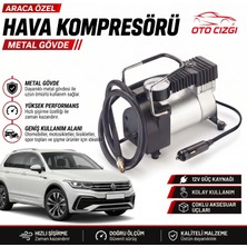 OtoÇizgi Volkswagen Tiguan Lastik Hava Kompresörü - Çakmaklık Girişli Göstergeli Metal Gövdeli Oto Şişirme Pompası