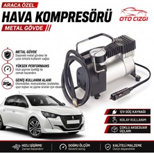 OtoÇizgi Peugeot 208 Lastik Hava Kompresörü - Çakmaklık Girişli Göstergeli Metal Gövdeli Oto Şişirme Pompası