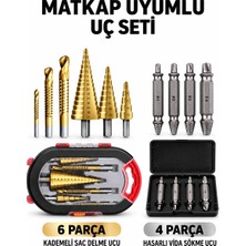 SCHUTZENGER 6 Adet Kademeli Sac Delme Başlıkları 4 Adet Baslı Bozuk Vida Sököme Başlıkları