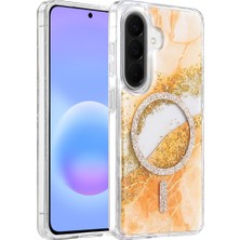 Efnaz Style Onegif Samsung Galaxy A56 Lotus Simli Magsafe Kapak - Turuncu
