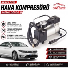 OtoÇizgi Volkswagen Passat Lastik Hava Kompresörü - Çakmaklık Girişli Göstergeli Metal Gövdeli Oto Şişirme Pompası
