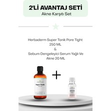 Akne Karşıtı Set: Herbaderm Super Tonik Pore Tight Aha - Bha - Pha 250 ml ve Sebum Dengeleyici Serum Yağlı ve Akne 20 ml