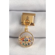 Efnaz Style 316L Çelik Gold Renk Sallantı Renkli Zirkon Taşlı Göz Model Nomination Charm