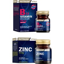 Nutraxin B12 Vitamini 1000 Mcg 60 Dilaltı Tablet + 15 Mg Çinko Takviyesi 100 Tablet Yetişkinler İçin