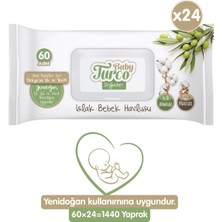 Baby Turco Doğadan Yenidoğan Islak Bebek Havlusu Zeytinyağlı Koku ile 60 Adet x 24'lü