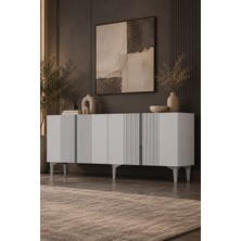 Dekortis Home Dekor 180DHDK10BG Fiona Pleksi Lazer Desen Konsol Tv Sehpası Beyaz-Gümüş